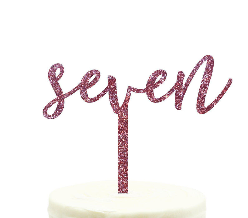 Script Number Glitter Acrylic Birthday Cake Toppers-Set of 1-Andaz Press-Pink-Seven-