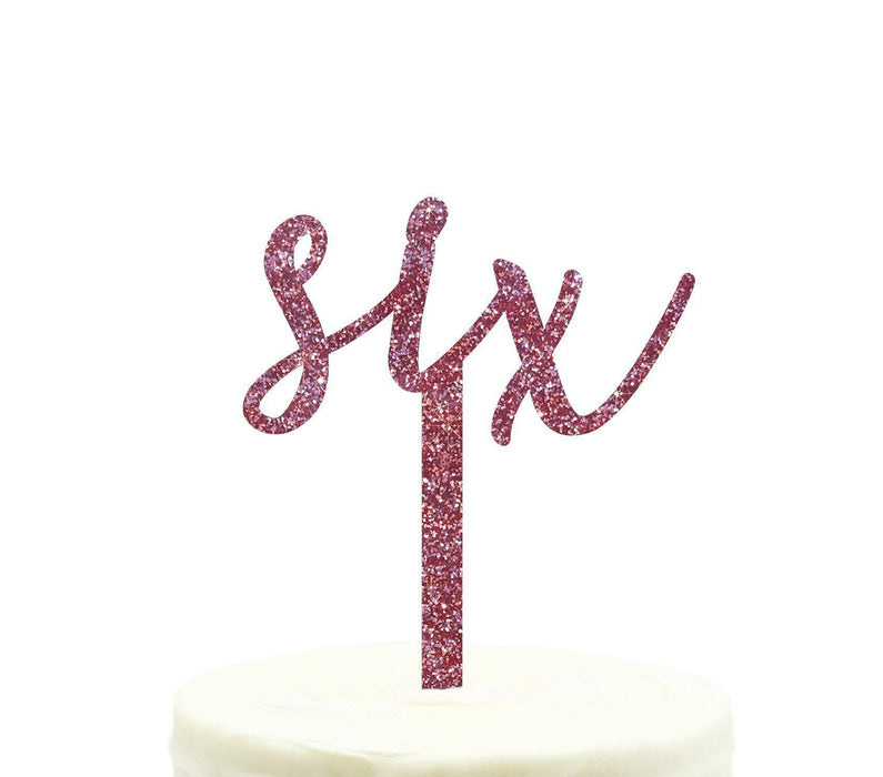 Script Number Glitter Acrylic Birthday Cake Toppers-Set of 1-Andaz Press-Pink-Six-