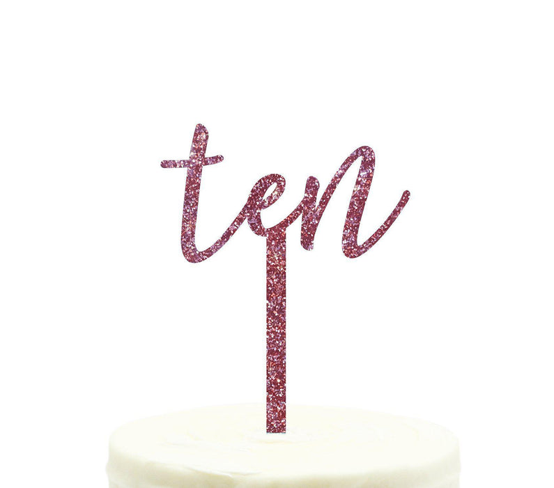 Script Number Glitter Acrylic Birthday Cake Toppers-Set of 1-Andaz Press-Pink-Ten-