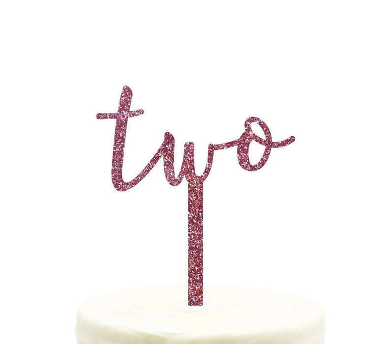 Script Number Glitter Acrylic Birthday Cake Toppers-Set of 1-Andaz Press-Pink-Two-