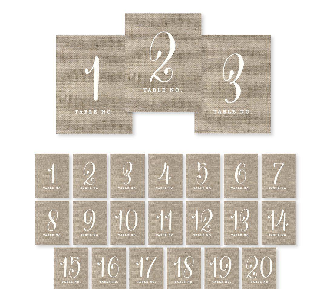 Shabby Chic Country Burlap Table Numbers-Set of 20-Andaz Press-1-20-
