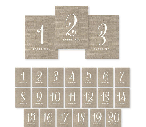 Shabby Chic Country Burlap Table Numbers-Set of 20-Andaz Press-1-20-