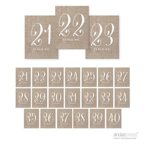 Shabby Chic Country Burlap Table Numbers-Set of 20-Andaz Press-21-40-