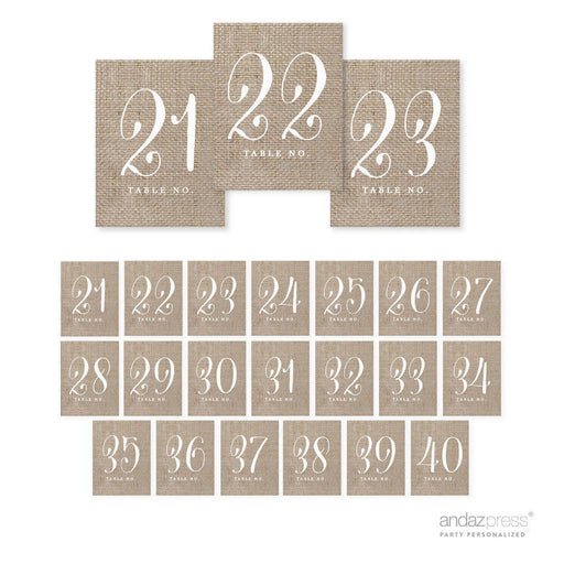 Shabby Chic Country Burlap Table Numbers-Set of 20-Andaz Press-21-40-