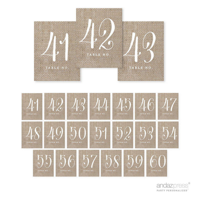 Shabby Chic Country Burlap Table Numbers-Set of 20-Andaz Press-41-60-