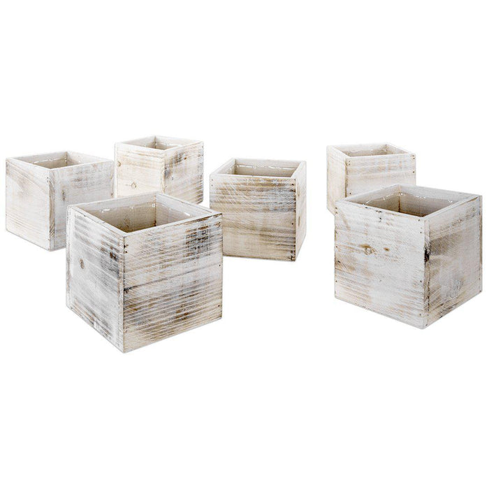 Shabby White Square Wood Vases-Set of 6-Koyal Wholesale-4" x 4"-