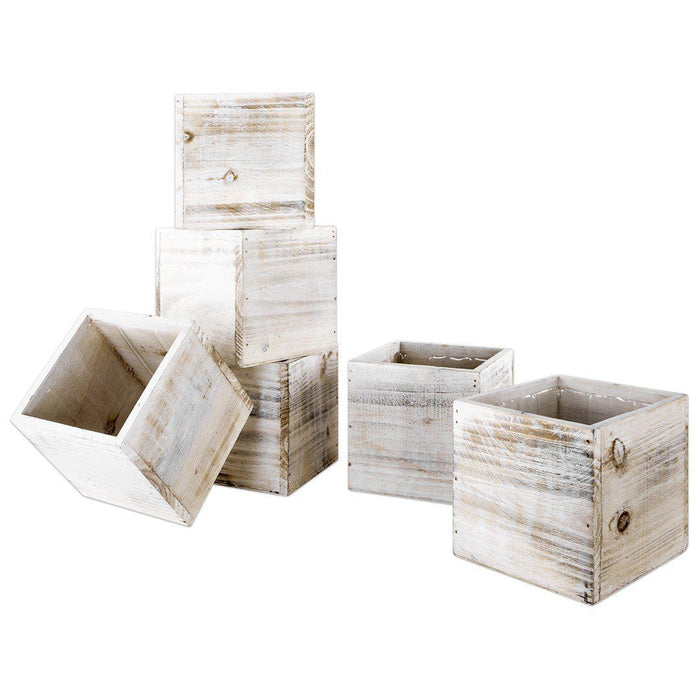 Shabby White Square Wood Vases-Set of 6-Koyal Wholesale-5" x 5"-