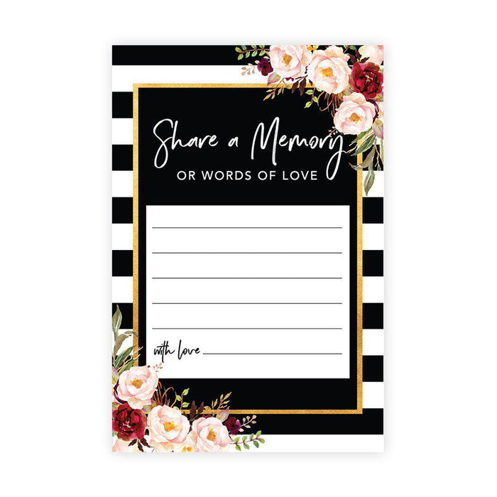 Share a Memory Cards, Cards for Wedding, Celebration of Life, Retirement, Design 2-Set of 52-Andaz Press-Black and White Striped Florals-