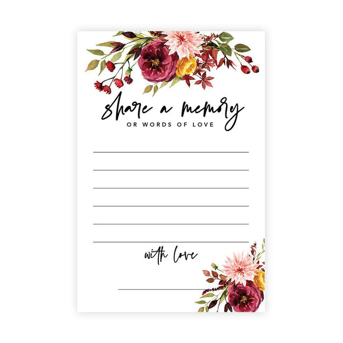 Share a Memory Cards, Cards for Wedding, Celebration of Life, Retirement, Design 2-Set of 52-Andaz Press-Fall Burgundy Marsala Floral-