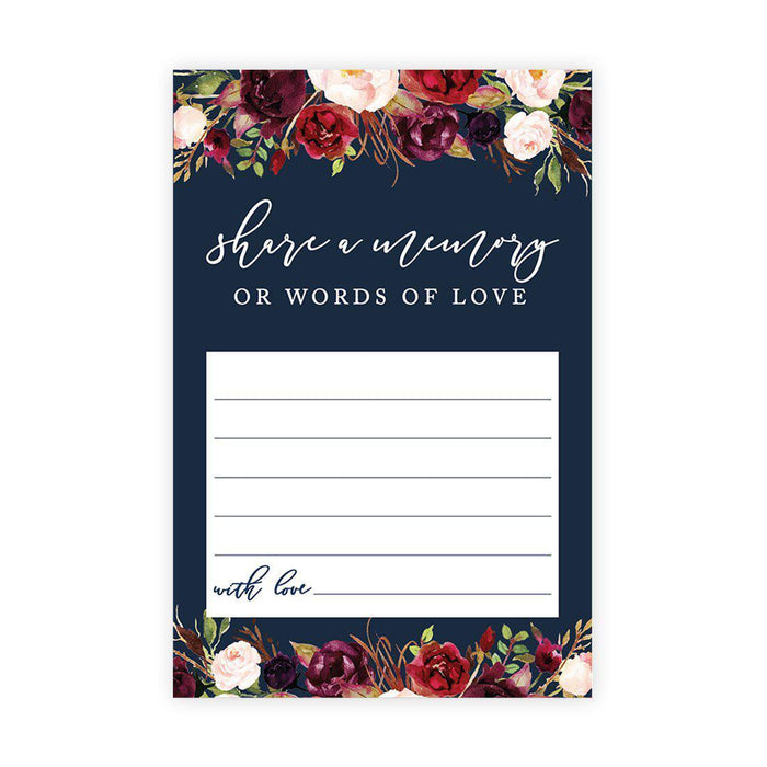 Share a Memory Cards, Cards for Wedding, Celebration of Life, Retirement, Design 2-Set of 52-Andaz Press-Navy Blue Marsala Florals-