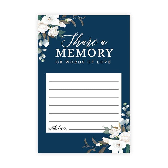 Share a Memory Cards, Cards for Wedding, Celebration of Life, Retirement, Design 2-Set of 52-Andaz Press-Navy Blue with White Florals-
