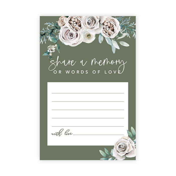 Share a Memory Cards, Cards for Wedding, Celebration of Life, Retirement, Design 2-Set of 52-Andaz Press-Sage Green with Cream Florals Blossoms-
