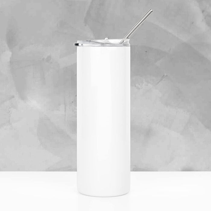 Andaz Press Skinny Tumbler White Stainless Steel Tumbler with Lid and Metal Straw, Sublimation Blanks Products, 25-pk