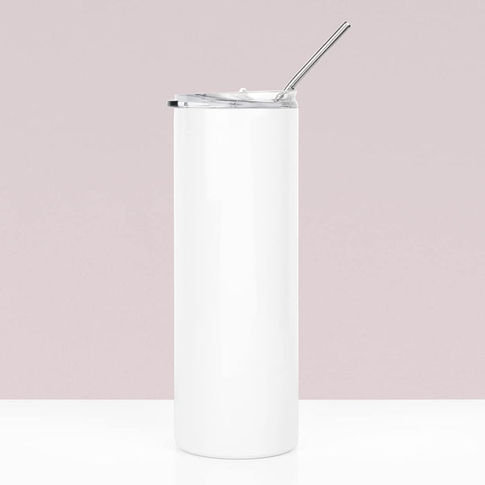 Andaz Press Skinny Tumbler White Stainless Steel Tumbler with Lid and Metal Straw, Sublimation Blanks Products, 25-pk