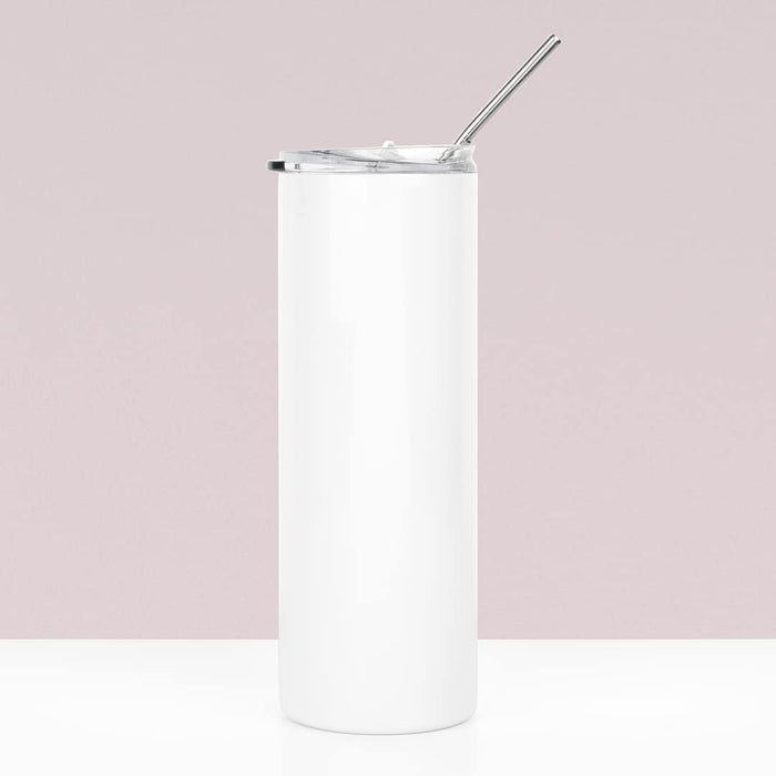 Skinny Tumbler White Stainless Steel Tumbler with Lid and Metal Straw Bulk- Sublimation Blanks Products-Set of 25-Andaz Press-