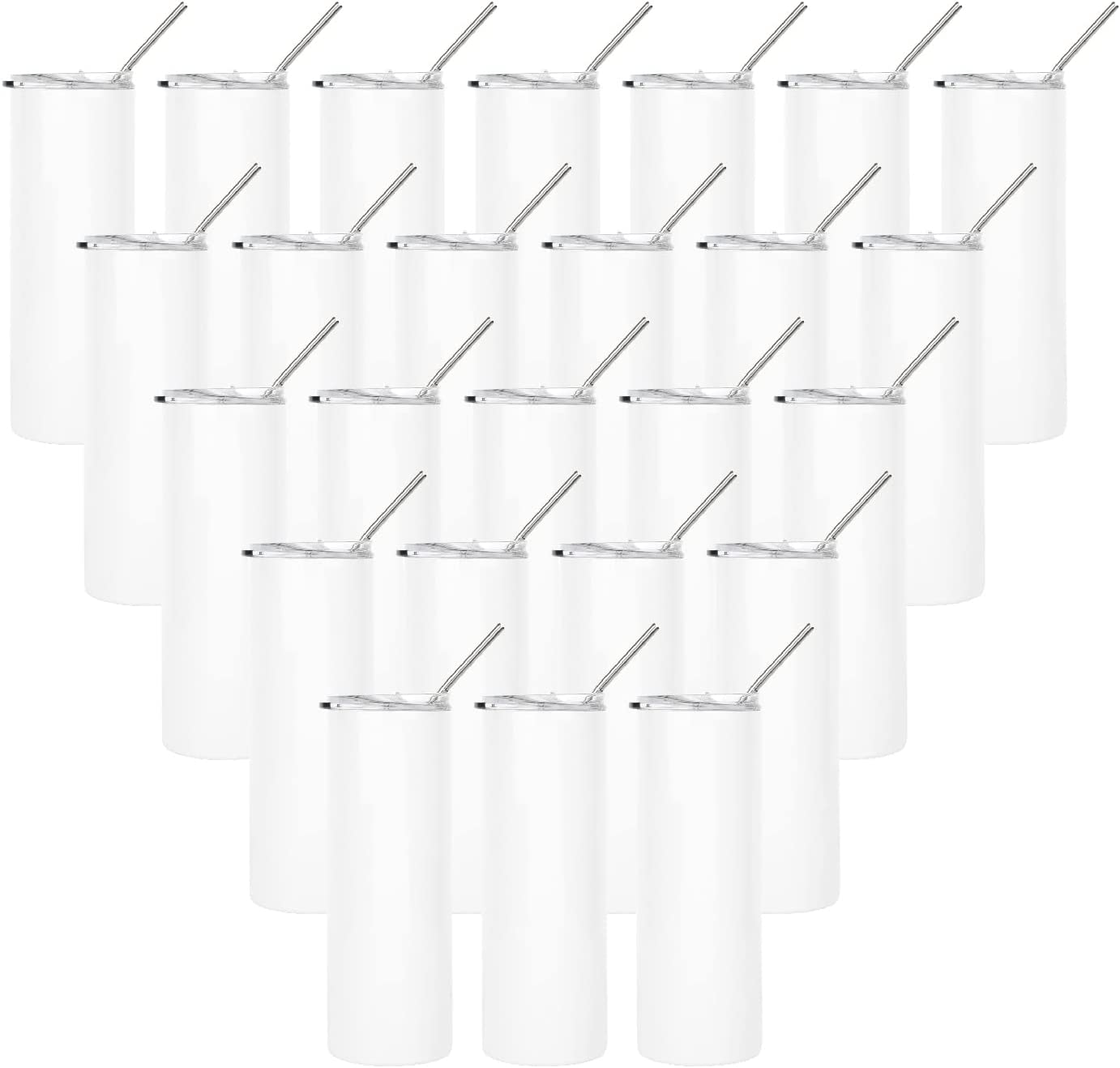 Skinny Tumbler White Stainless Steel Tumbler with Lid and Metal Straw Bulk- Sublimation Blanks Products-Set of 25-Andaz Press-