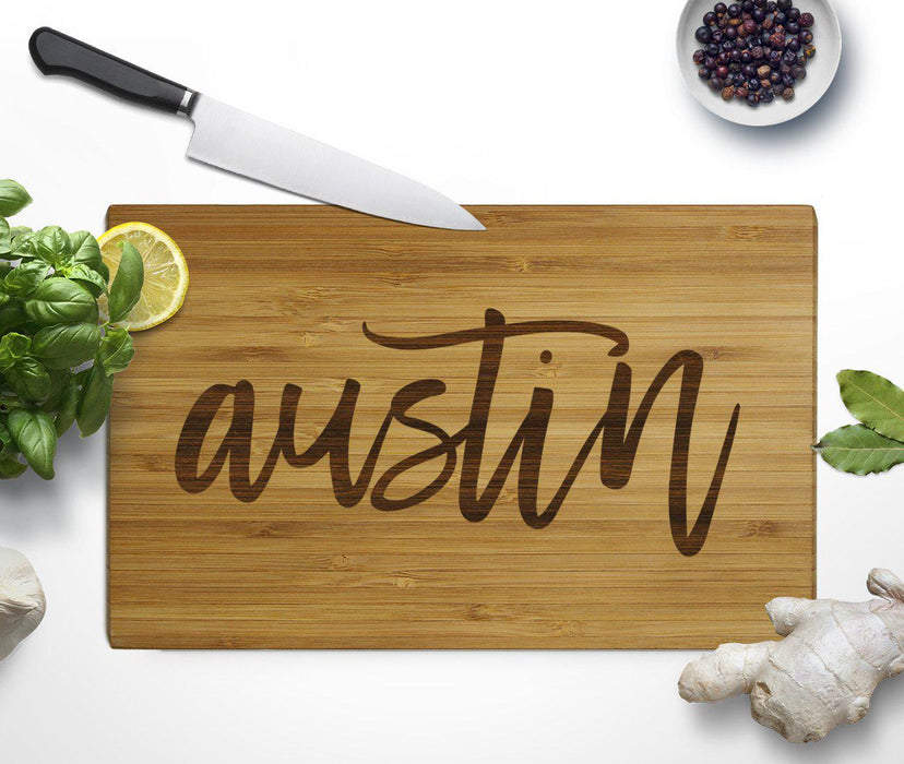 Small Engraved City Country Bamboo Wood Cutting Board, Calligraphy-Set of 1-Andaz Press-Austin-