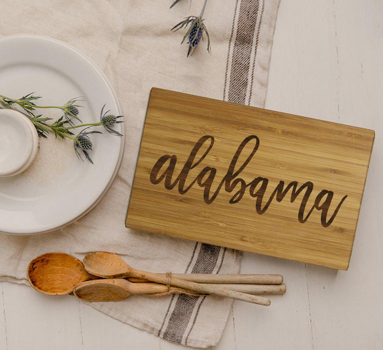 Small Engraved State Bamboo Wood Cutting Board, Calligraphy-Set of 1-Andaz Press-Alabama-