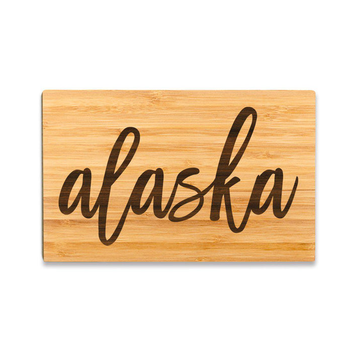 Small Engraved State Bamboo Wood Cutting Board, Calligraphy-Set of 1-Andaz Press-Alaska-