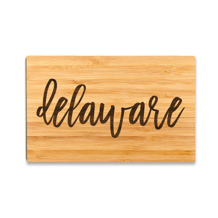 Small Engraved State Bamboo Wood Cutting Board, Calligraphy-Set of 1-Andaz Press-Delaware-