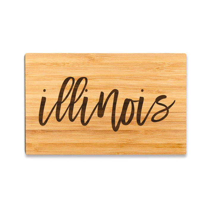 Small Engraved State Bamboo Wood Cutting Board, Calligraphy-Set of 1-Andaz Press-Illinois-