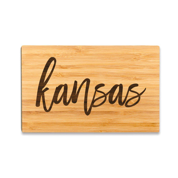 Small Engraved State Bamboo Wood Cutting Board, Calligraphy-Set of 1-Andaz Press-Kansas-