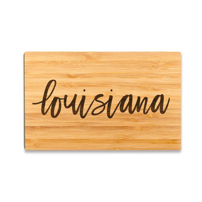 Small Engraved State Bamboo Wood Cutting Board, Calligraphy-Set of 1-Andaz Press-Louisiana-