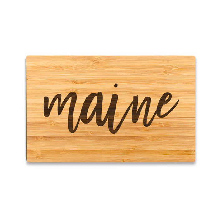 Small Engraved State Bamboo Wood Cutting Board, Calligraphy-Set of 1-Andaz Press-Maine-
