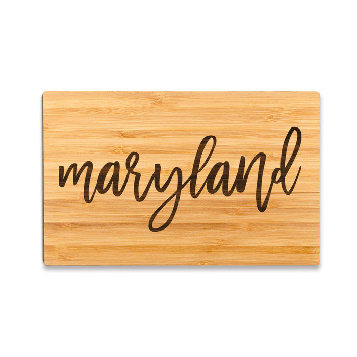 Small Engraved State Bamboo Wood Cutting Board, Calligraphy-Set of 1-Andaz Press-Maryland-