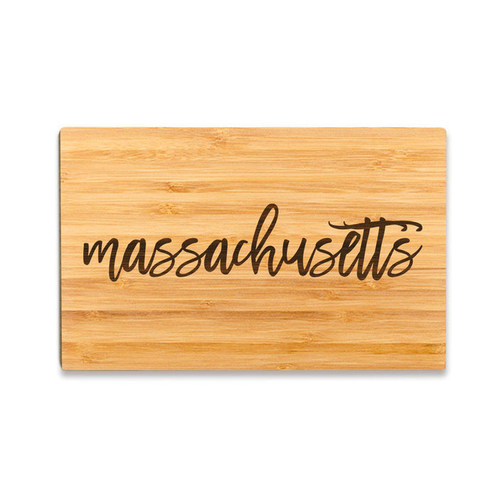 Small Engraved State Bamboo Wood Cutting Board, Calligraphy-Set of 1-Andaz Press-Massachusetts-