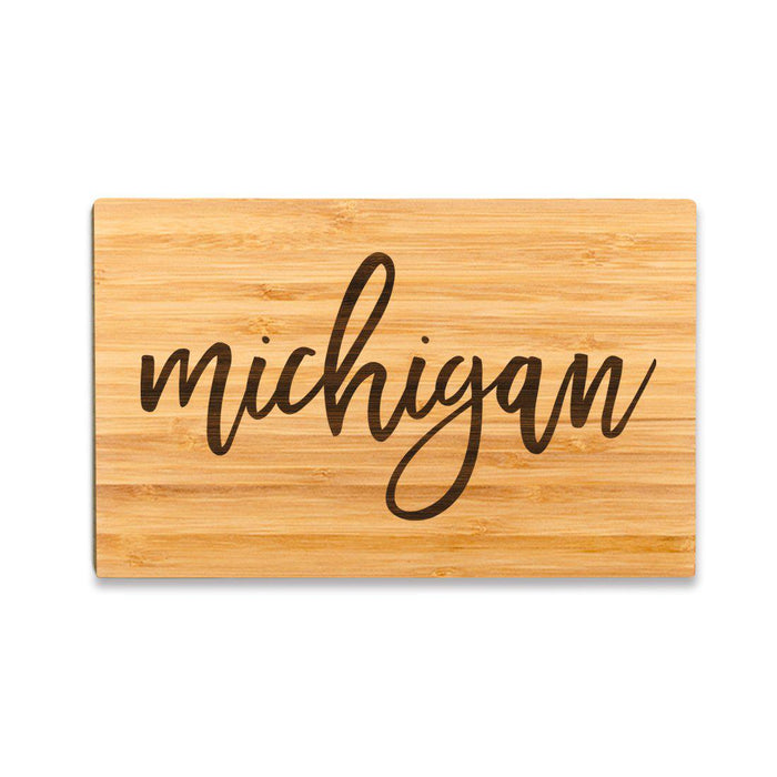 Small Engraved State Bamboo Wood Cutting Board, Calligraphy-Set of 1-Andaz Press-Michigan-