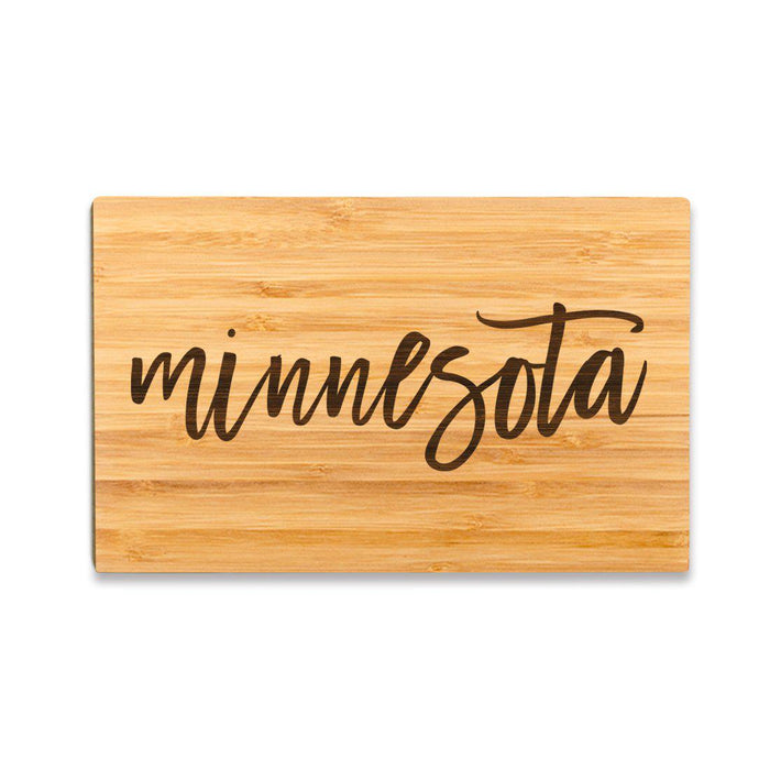 Small Engraved State Bamboo Wood Cutting Board, Calligraphy-Set of 1-Andaz Press-Minnesota-