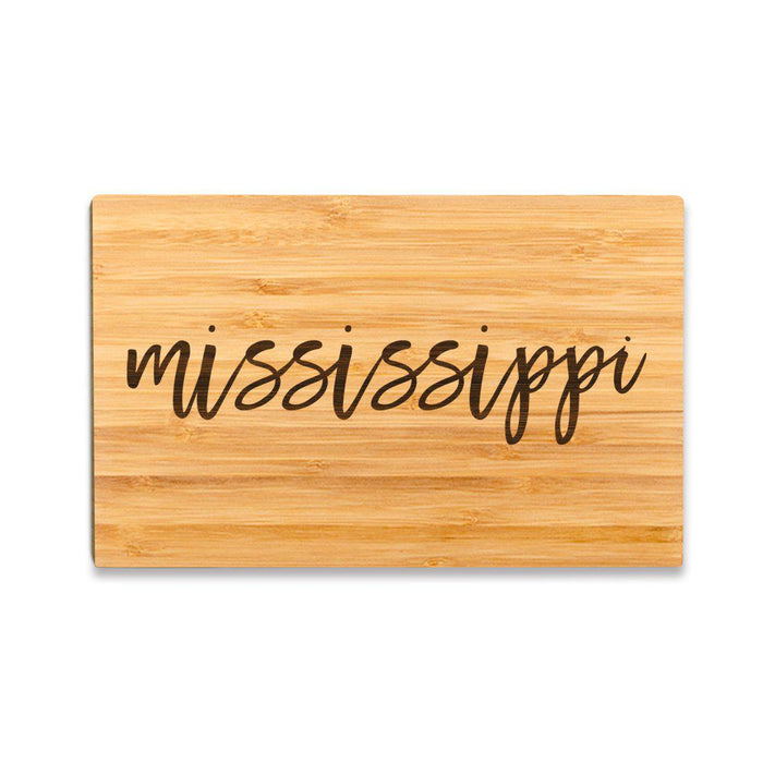 Small Engraved State Bamboo Wood Cutting Board, Calligraphy-Set of 1-Andaz Press-Mississippi-