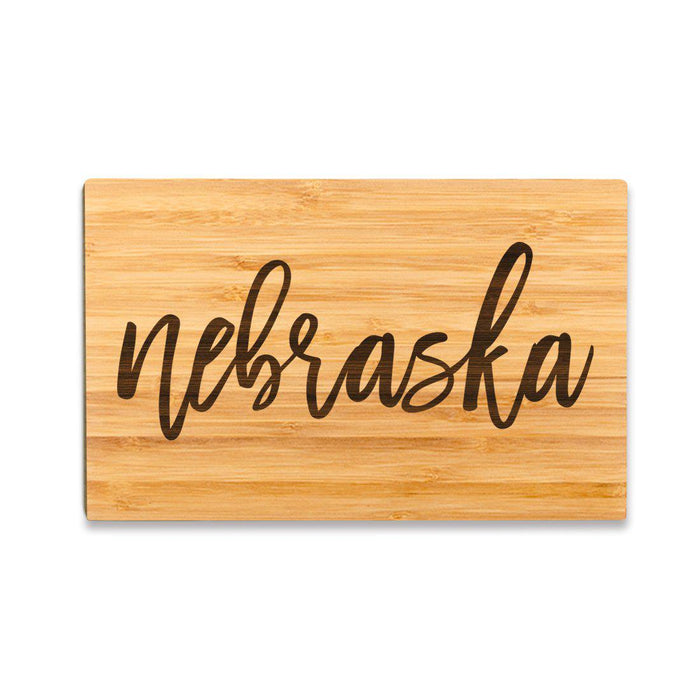 Small Engraved State Bamboo Wood Cutting Board, Calligraphy-Set of 1-Andaz Press-Nebraska-