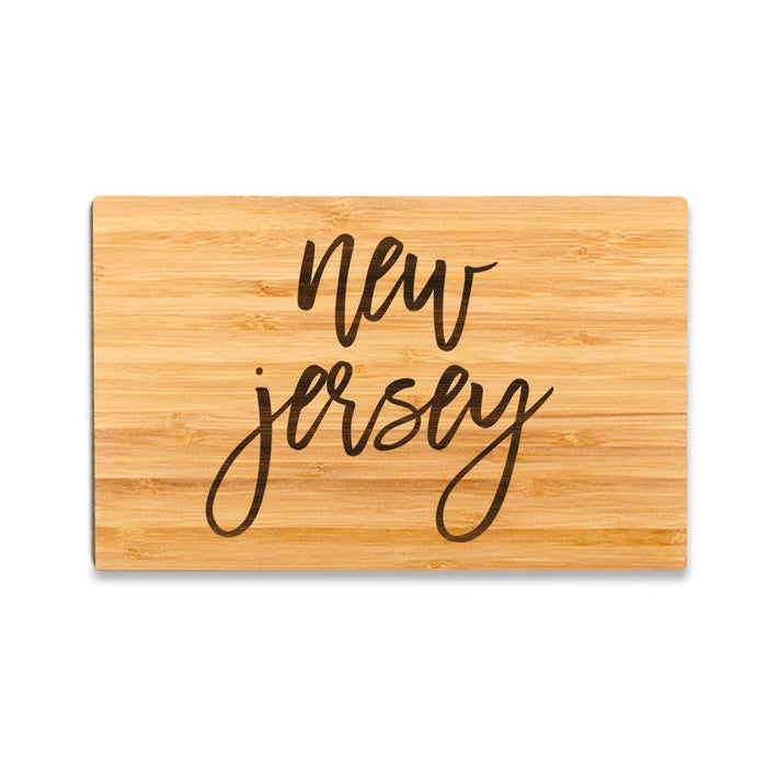 Small Engraved State Bamboo Wood Cutting Board, Calligraphy-Set of 1-Andaz Press-New Jersey-