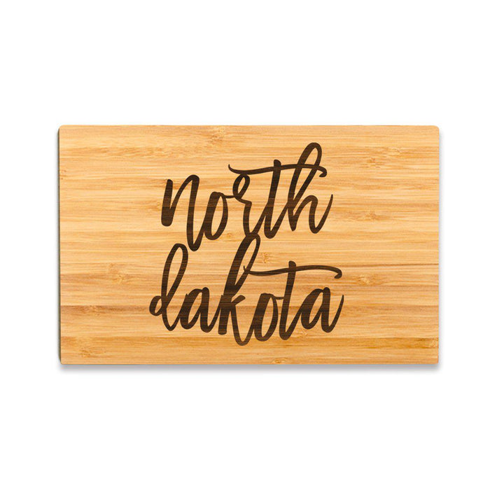 Small Engraved State Bamboo Wood Cutting Board, Calligraphy-Set of 1-Andaz Press-North Dakota-