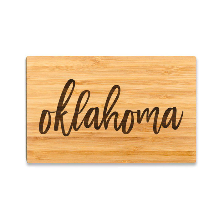 Small Engraved State Bamboo Wood Cutting Board, Calligraphy-Set of 1-Andaz Press-Oklahoma-