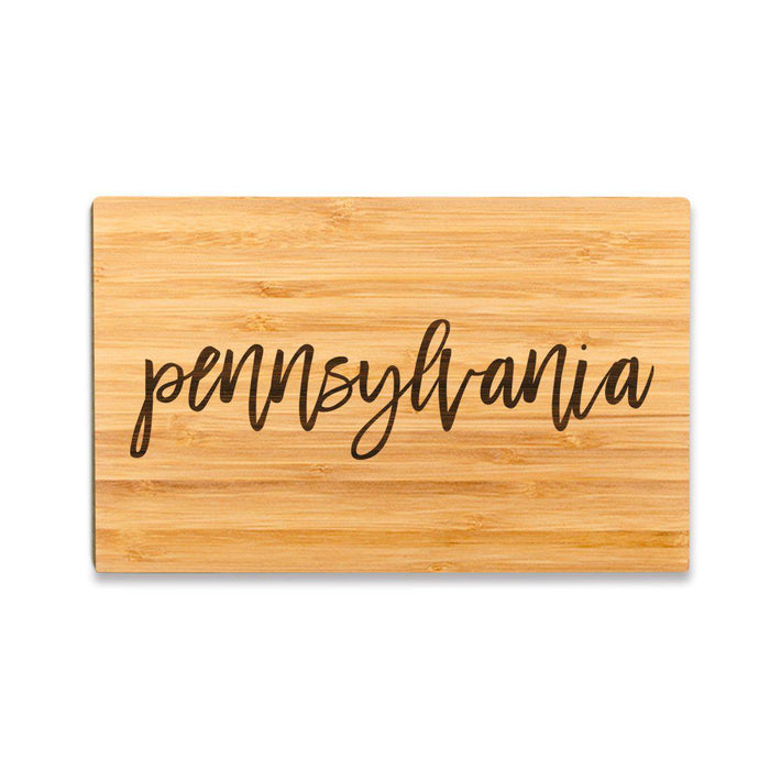 Small Engraved State Bamboo Wood Cutting Board, Calligraphy-Set of 1-Andaz Press-Pennsylvania-