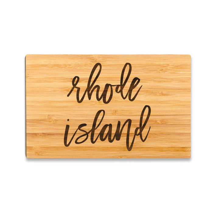 Small Engraved State Bamboo Wood Cutting Board, Calligraphy-Set of 1-Andaz Press-Rhode Island-