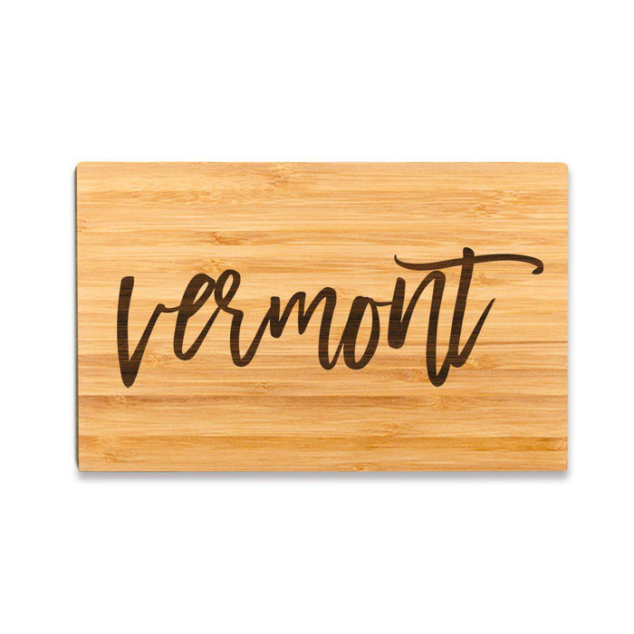 Small Engraved State Bamboo Wood Cutting Board, Calligraphy-Set of 1-Andaz Press-Vermont-