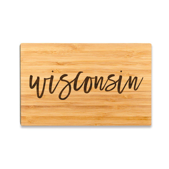 Small Engraved State Bamboo Wood Cutting Board, Calligraphy-Set of 1-Andaz Press-Wisconsin-