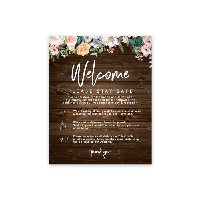 Social Distance Canvas Wedding Party Signs, Formal Black and White Canvas-Set of 1-Andaz Press-Floral Welcome-
