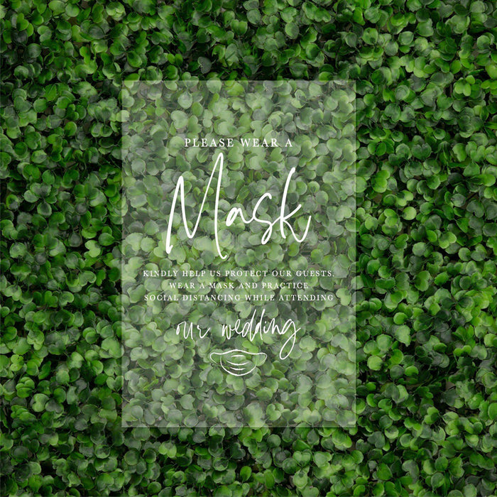 Social Distance Clear Acrylic Wedding Party Signs, White Text Design-Set of 1-Andaz Press-Mask-