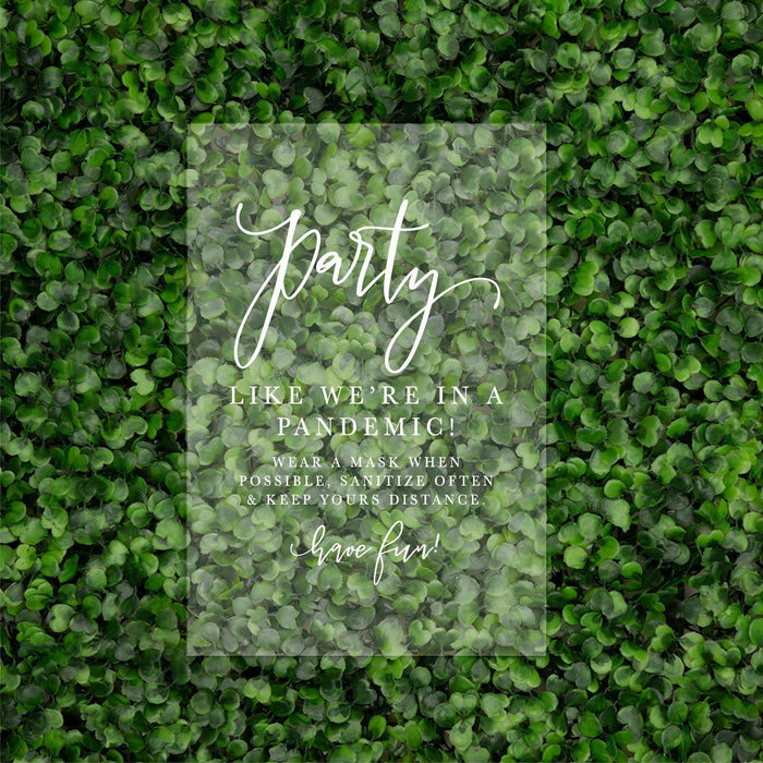 Social Distance Clear Acrylic Wedding Party Signs, White Text Design-Set of 1-Andaz Press-Mask-