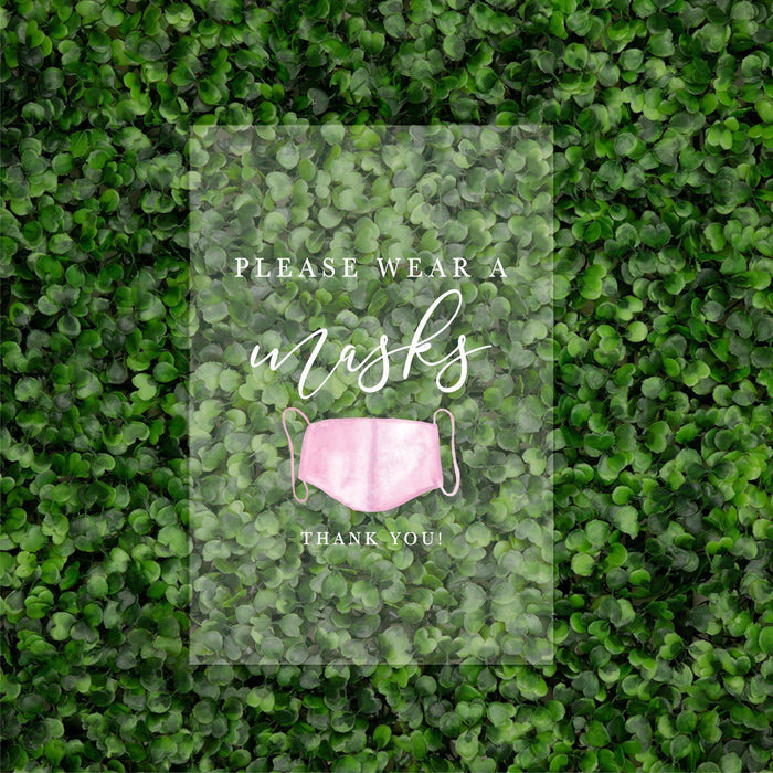 Social Distance Clear Acrylic Wedding Party Signs, White Text Design-Set of 1-Andaz Press-Mask-