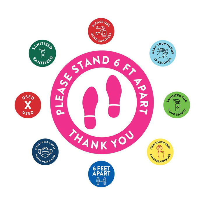 Social Distancing Round 6 Feet Apart Floor Stickers Business Signs, Vinyl Sticker Decals Part 1-Set of 50-Andaz Press-Thank You-