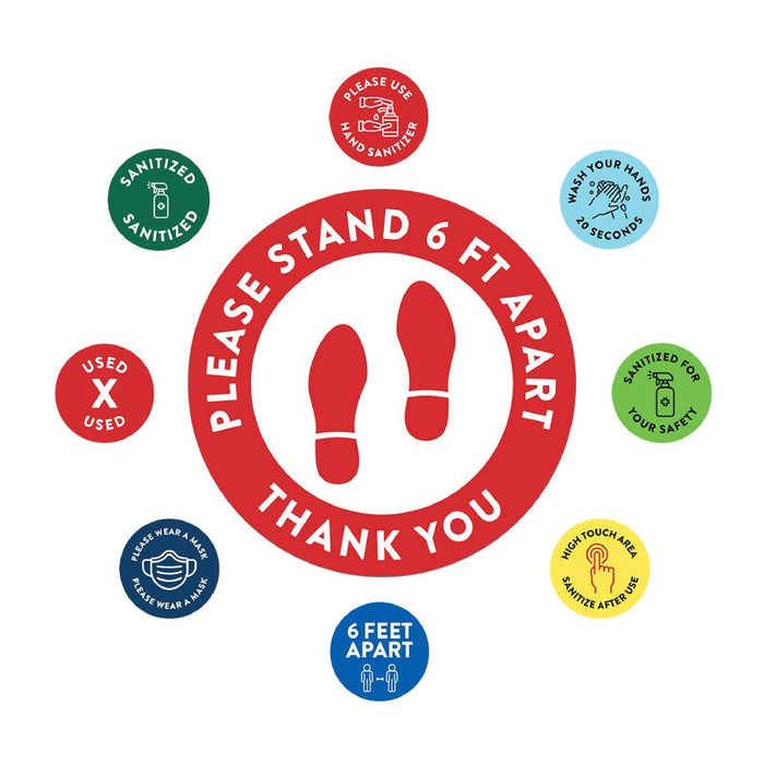 Social Distancing Round 6 Feet Apart Floor Stickers Business Signs, Vinyl Sticker Decals Part 1-Set of 50-Andaz Press-Thank You-