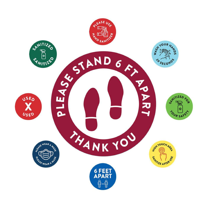 Social Distancing Round 6 Feet Apart Floor Stickers Business Signs, Vinyl Sticker Decals Part 1-Set of 50-Andaz Press-Thank You-