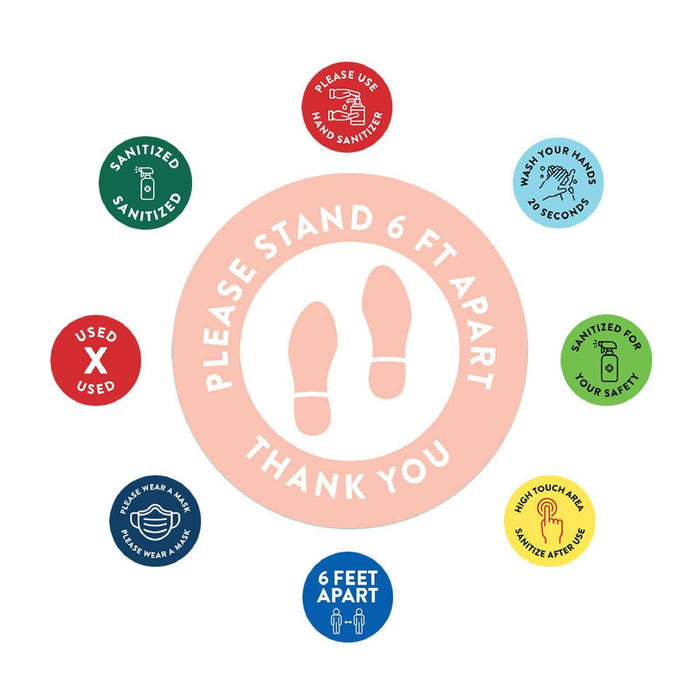 Social Distancing Round 6 Feet Apart Floor Stickers Business Signs, Vinyl Sticker Decals Part 1-Set of 50-Andaz Press-Thank You-