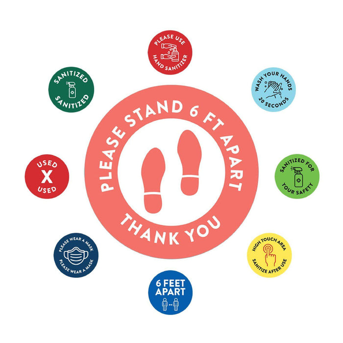 Social Distancing Round 6 Feet Apart Floor Stickers Business Signs, Vinyl Sticker Decals Part 1-Set of 50-Andaz Press-Thank You-